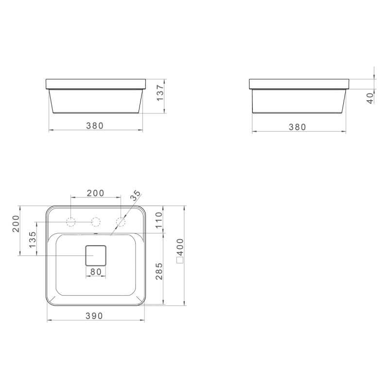 Cuba sobrepor quadrada mesa 40cm ébano fosco L.21040.M.94