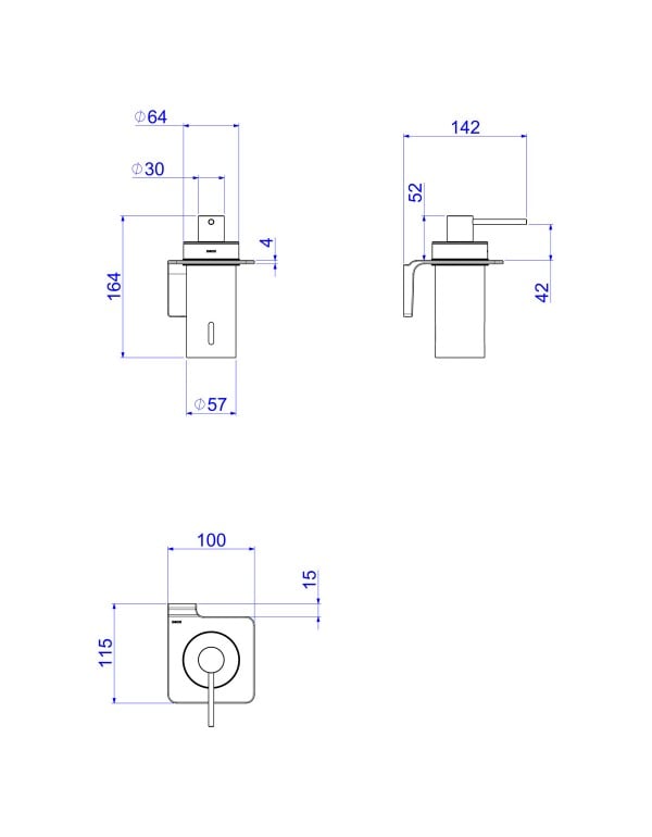 Dispenser de Sabao Liquido de Parede com Fixacao Oculta Canopla Quadrada e Bico Dosador Longo Acabamento Cromado Brilhante Linha Nomos Deca 1000.C.DISP