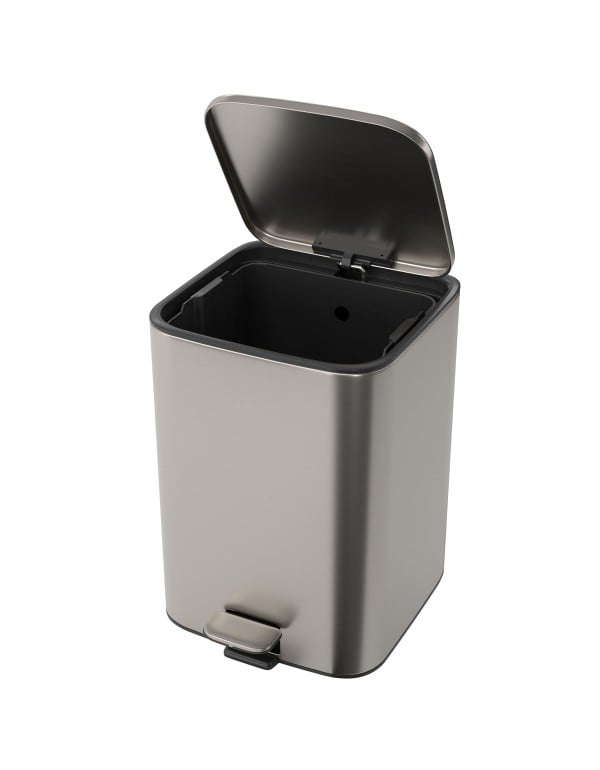 Lixeira Quadrada de 18 Litros em Aço Inox Escovado com Acionamento por Pedal e Balde Interno Removível Linha Suprema Deca 1005.QUA.18.INX