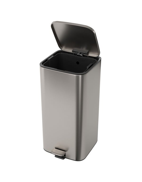 Lixeira Quadrada de 28 Litros em Aço Inox com Pedal de Acionamento Mecanico e Sistema de Fechamento Suave Amortecido Linha Suprema Deca 1005.QUA.28.INX