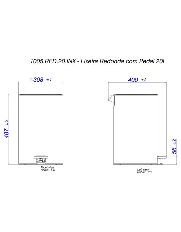 Lixeira Redonda de Piso com Pedal Metálico e Balde Interno Removível Capacidade 20 Litros Linha Suprema Acabamento Aço Inox Deca 1005.RED.20.INX
