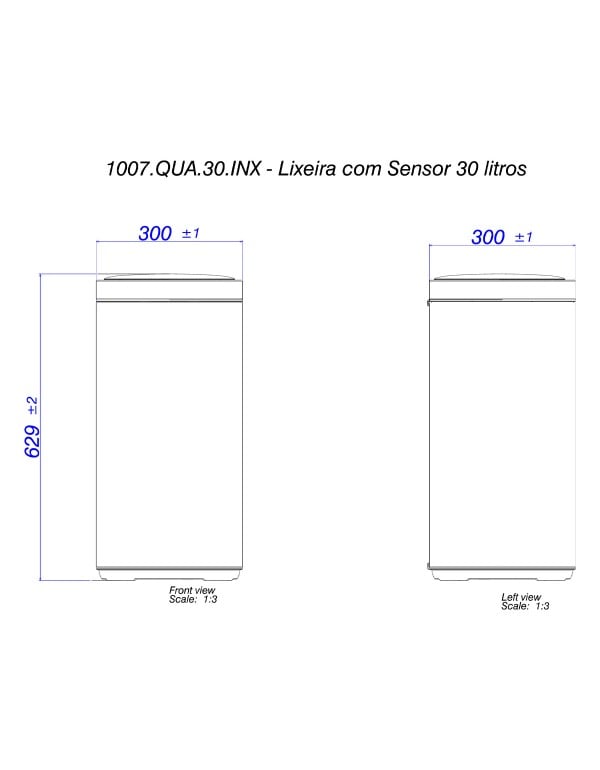 Lixeira Quadrada de 30 Litros em Aço Inox com Sensor de Abertura Automática Tecnologia de Ozônio e Balde Removível Linha Suprema Deca 1007.QUA.30.INX