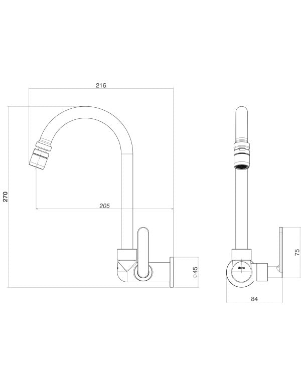 Torneira de Parede para Pia de Cozinha com Bica Móvel Linha Flex Plus Acabamento Cromado Prata Brilhante Deca 1168.C21