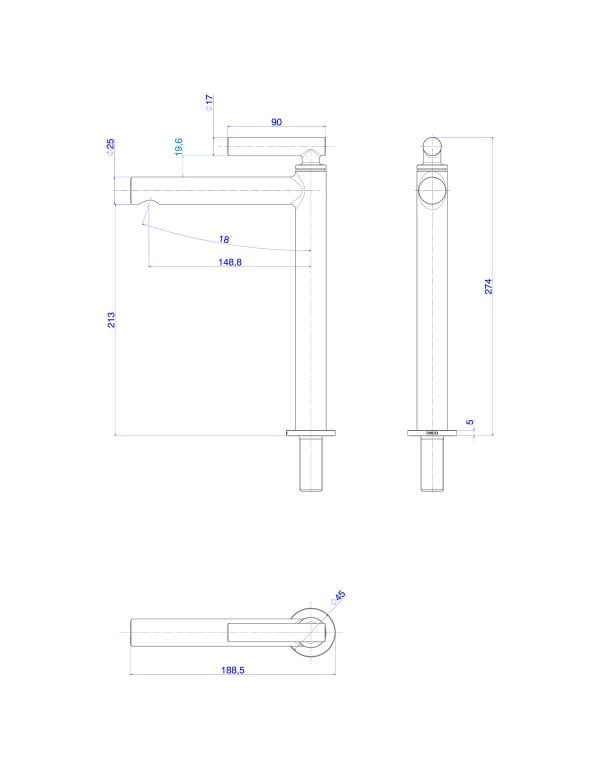 Torneira de Mesa para Cuba de Apoio Bica Alta Linha Beta Acabamento Black Matte Preto Fosco Deca 1189.BL109.MT