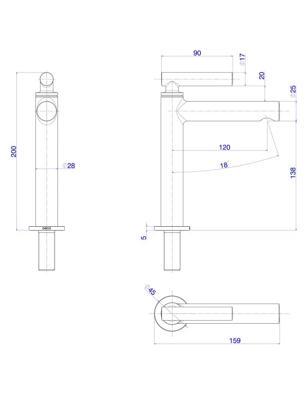 Torneira de Mesa para Lavatório e Casa de Banho Bica Baixa Linha Beta Acabamento Black Matte Preto Fosco Deca 1197.BL109.MT