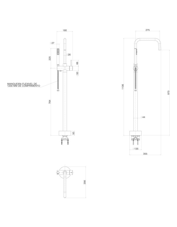 Monocomando de Piso Banheira Deca You Quadrada Inox 1871.INX105
