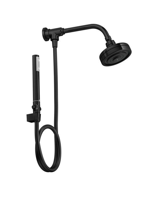 Kit Chuveiro de Parede Deca Acqua Plus com Desviador e Ducha Manual Acabamento Black Noir Preto Brilhante 1990.BLNO.STDKIT.N