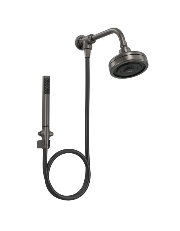 Kit Chuveiro de Parede com Tubo Desviador e Ducha Manual Flexível Deca Linha Acqua Plus Acabamento Dark Antracite Grafite Escuro Fosco 1990.GFMT.STDKIT.N