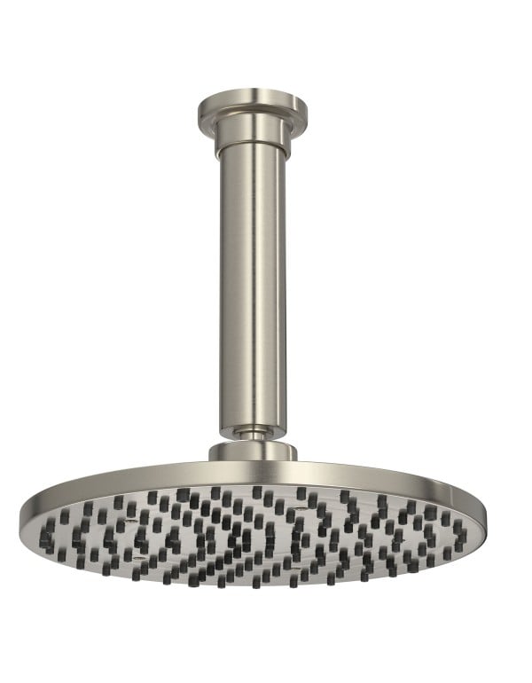Chuveiro de Instalacao no Teto Grande Redondo com Prato de Vinte e Um Centimetros e Bicos de Silicone Salientes Acabamento Inox Escovado Deca Aquamax 1998.INX.TET