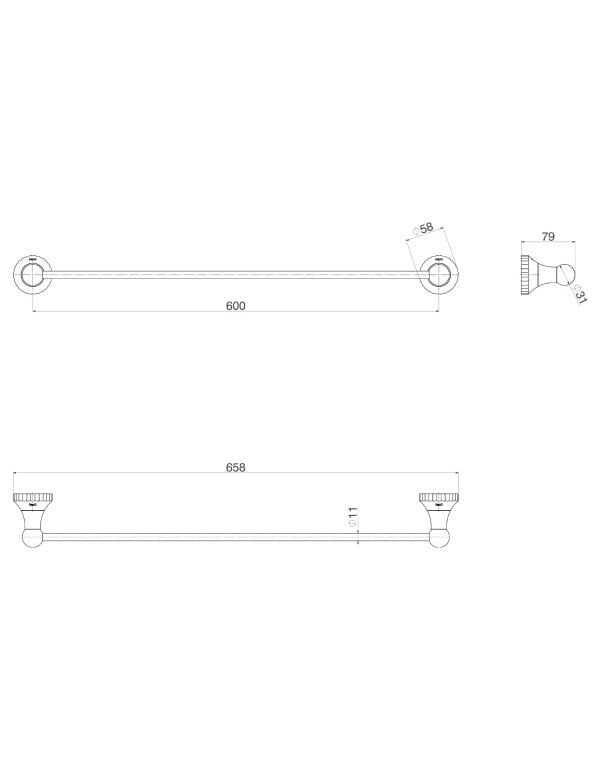 Porta Toalha de Banho Grande de Parede Deca Linha Pérola 50cm Acabamento Black Matte Preto Fosco 2040.BL108.MT