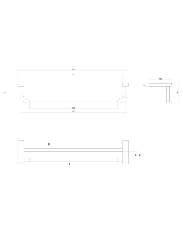 Porta Toalhas Duplo 600mm Quadrada Deca You Black Matte 2042.BL104.060.MT