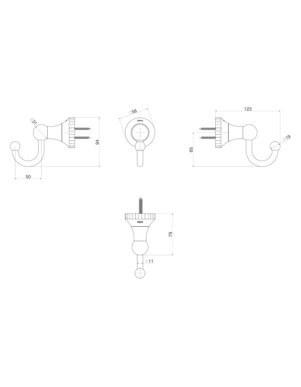 Cabide Gancho de Parede para Banheiro Deca Linha Pérola Acabamento Black Matte Preto Fosco 2060.BL108.MT