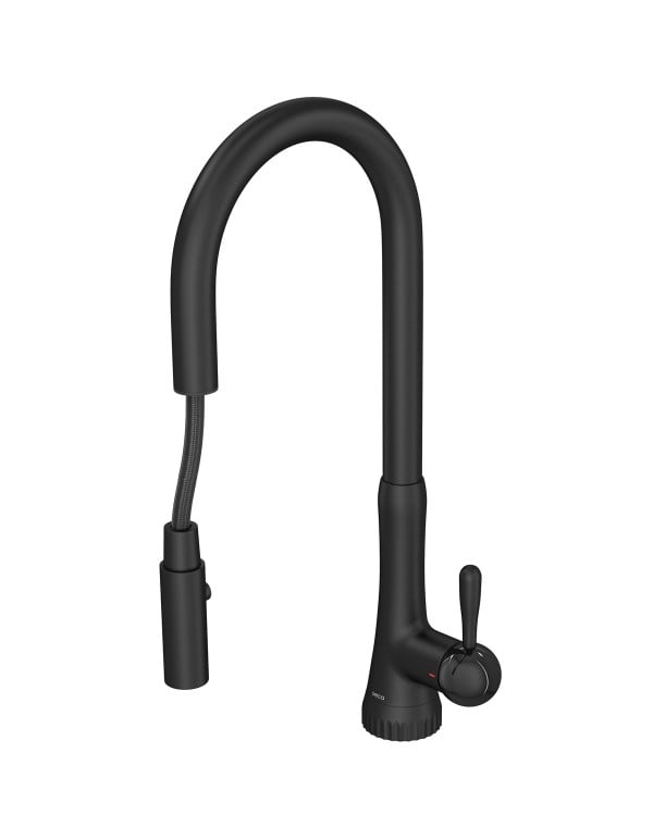 Misturador Monocomando de Mesa para Cozinha Gourmet Bica Alta Movel Formato Organico Inspirado em Joalheria Acabamento Black Matte Preto Fosco Linha Perola Deca 2089.BL.MT