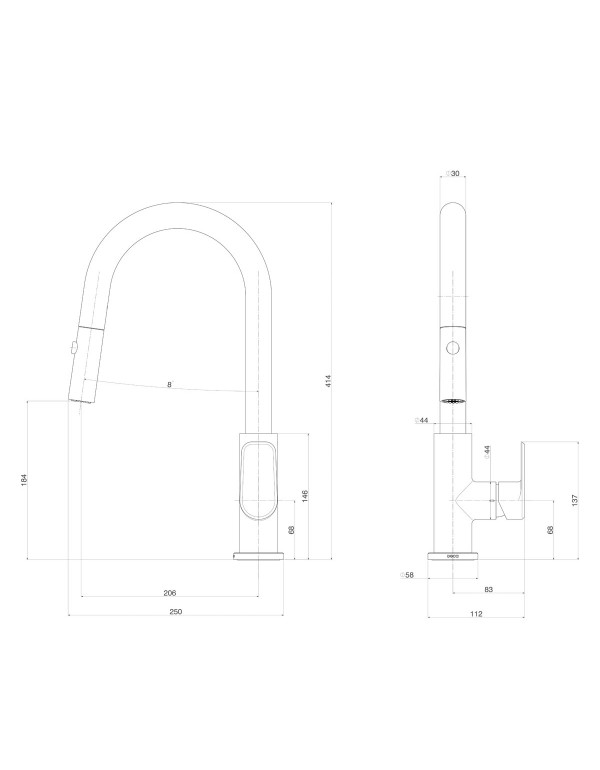 Torneira Misturador Monocomando de Cozinha de Mesa com Bica Móvel e Flexível Interno Deca Linha Level Flex Acabamento Cromado 2256.C26.F.INT