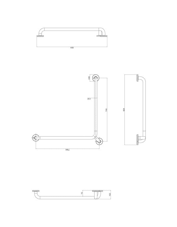 Barra de Apoio e Segurança em L para Box de Banheiro Acessibilidade Deca Linha Conforto 70x70cm Acabamento Black Matte Preto Fosco 2335.BL.MT