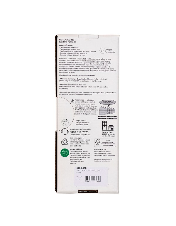 Cartucho Refil para Filtro Twin, Couple e Single Deca 4266.088