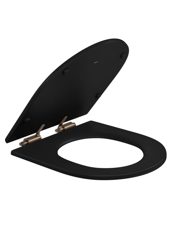 Assento Sanitário de Poliéster com Queda Amortecida Slow Close para Bacia Deca Linhas Carrara e Link Acabamento Ébano Fosco e Fixação Corten Matte AP.237.CT.MT.94