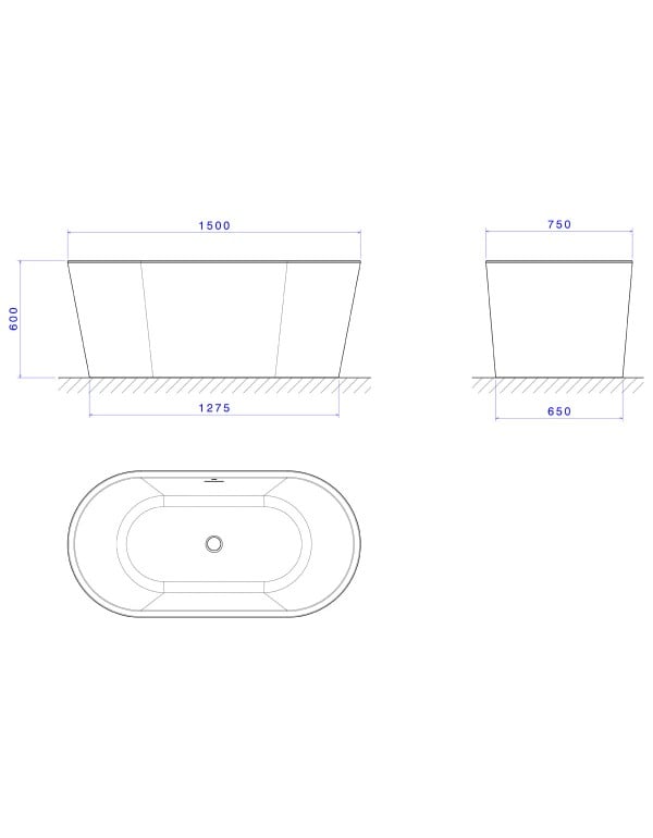 Banheira de Piso Freestanding de Imersão Formato Oval 150cm Linha LK Acabamento Branco Fosco Matte Deca BH.54150.LK.BRFC