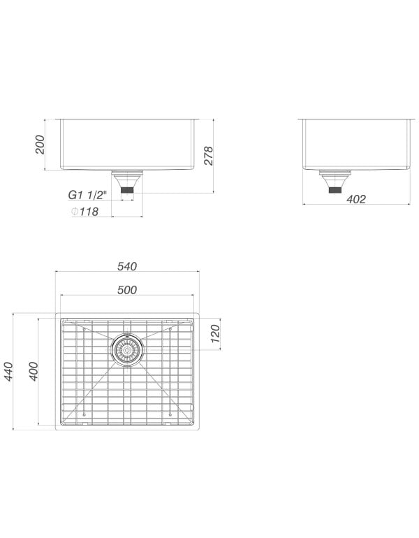 Cuba de Cozinha Retangular Grande 50x40cm Linha Suprema Acabamento Black Matte Preto Fosco Deca CC.660.50.BLMT