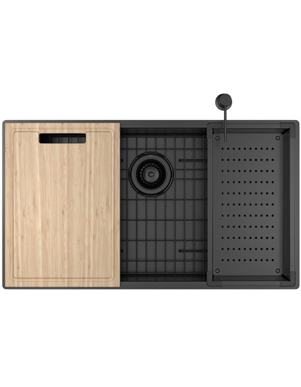 Cuba de Cozinha Retangular Gourmet 75x40cm com Acessores Integrados Acabamento Black Matte Preto Fosco Linha Suprema Deca CC.670.75.AC.BLMT