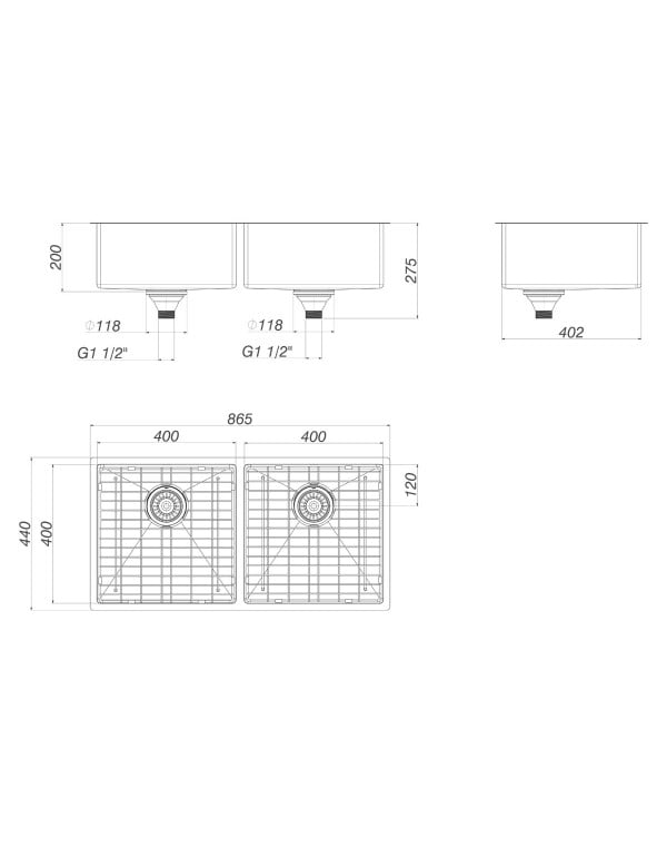 Cuba Dupla de Cozinha Grande 80x40cm Divisão 40/40 Linha Suprema Acabamento Black Matte Preto Fosco Deca CC.670.80.DUO.BLMT