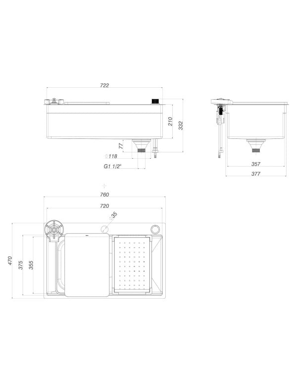 Cuba de Cozinha Gourmet Retangular Grande 75x40cm Linha Workstation Acabamento Aço Inox Deca CC.700.75.WOR.INX