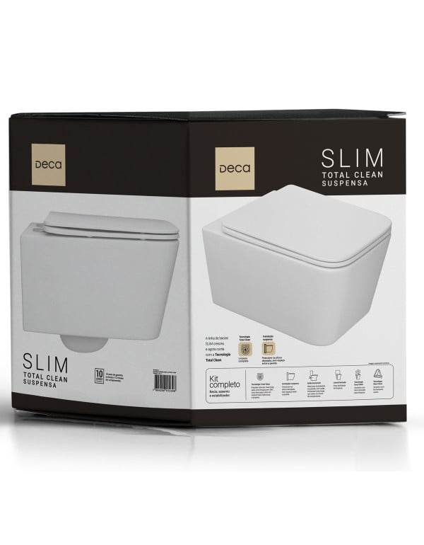 Kit Completo com Bacia Sanitaria Suspensa de Design Slim e Tecnologia Total Clean Assento Soft Close Caixa de Embutir e Placa de Acionamento Cor Branca Deca KP.8630.17