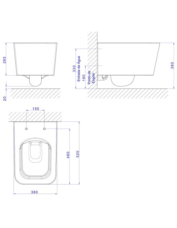Kit Completo com Bacia Sanitaria Suspensa de Design Slim e Tecnologia Total Clean Assento Soft Close Caixa de Embutir e Placa de Acionamento Cor Branca Deca KP.8630.17