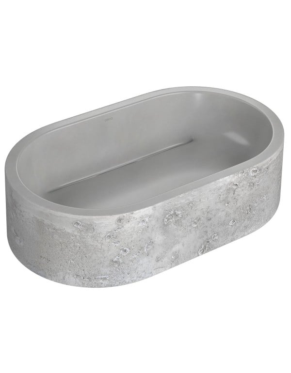 Cuba de Apoio para Banheiro Oblonga Oval 50cm Linha Etrusco Material Cimentício Concreto Acabamento Chumbo Escuro Deca L.14050.ETR.63