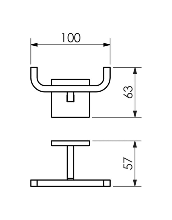 Cabide Gancho de Parede Duplo Reto para Banheiro Linha Quada Metalworks by Crismoe Acabamento Grafite Escovado Fosco 05.QD04.GE