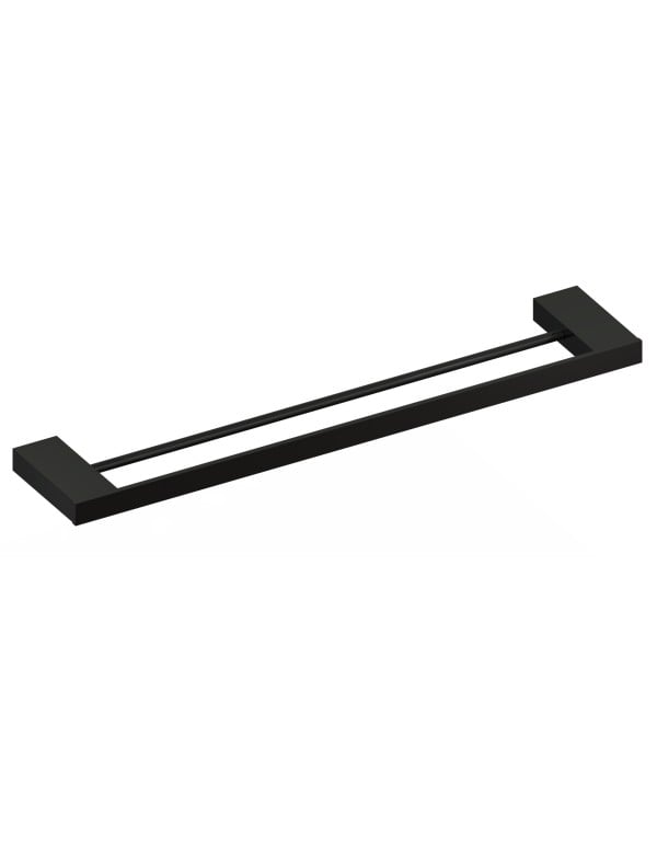 Toalheiro de Banho Duplo Unique 60cm Metalworks by Crismoe Acabamento Preto Brilhante 09.UQ02.PB