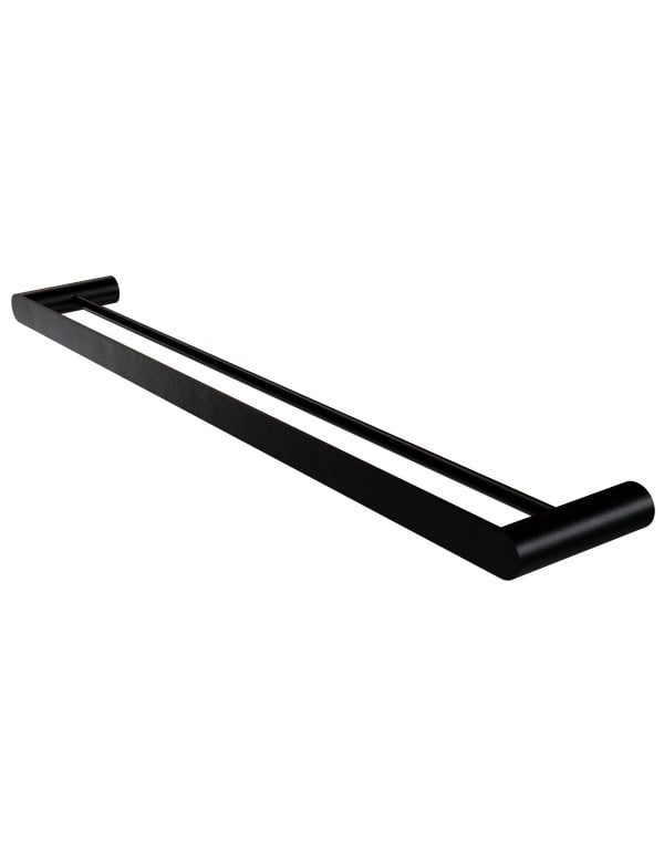 Toalheiro Duplo de Barra Horizontal 60 cm para Duas Toalhas de Banho Linha Vetra Metalworks By Crismoe Acabamento Preto Fosco Aveludado 09.VT02.PF