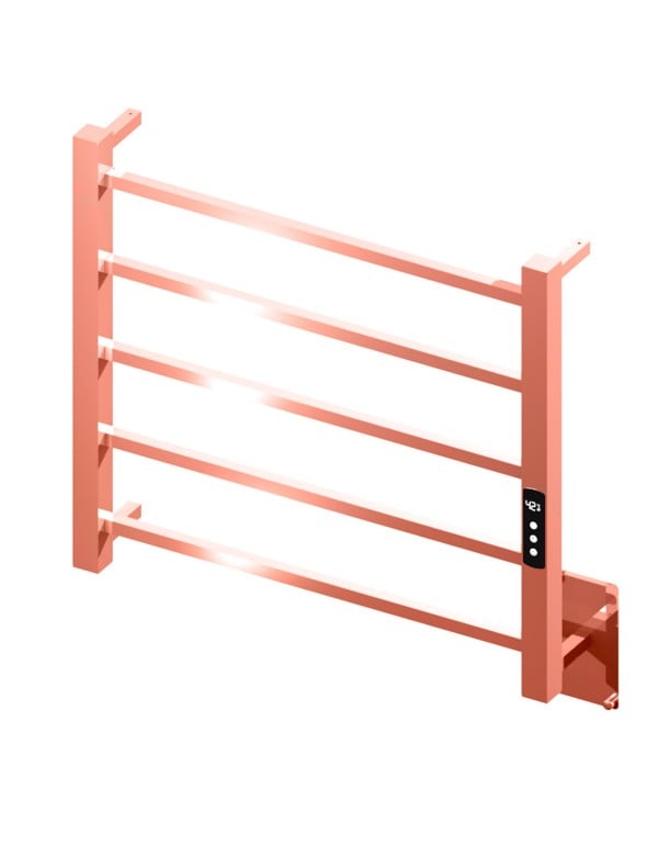 Toalheiro Térmico Pequeno de Linhas Retas Quada Premium Digital Bivolt com Fio Oculto Metalworks by Crismoe Acabamento Cobre Polido Espelhado 19.TQ17.CP