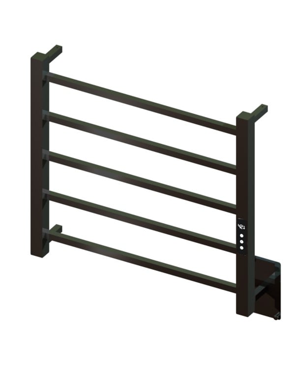 Toalheiro Térmico Pequeno de Linhas Retas Quada Premium Digital Bivolt com Fio Oculto Metalworks by Crismoe Preto Fosco 19.TQ17.PF