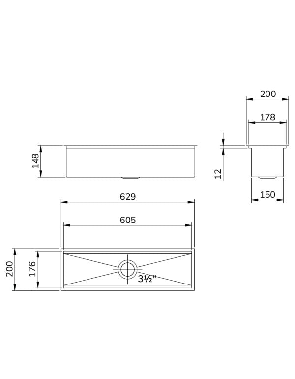 Calha Úmida Organizadora CE-2 Match de Embutir e Sobrepor Mekal em Aço Inox 605x176mm 90017205016