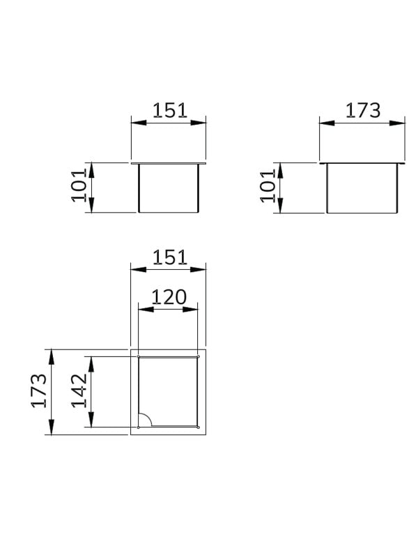 Acessório Mini Container para Canal Organizador Calha Úmida Mekal em Aço Inox 151x173x101mm 90017211016
