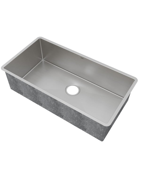 Cuba de Cozinha Gourmet Retangular Grandes Dimensoes Cantos Raio R10 Acabamento Aco Inox Escovado Acetinado Linha Retta Mekal Oitenta por Quarenta Centimetros 90987800016