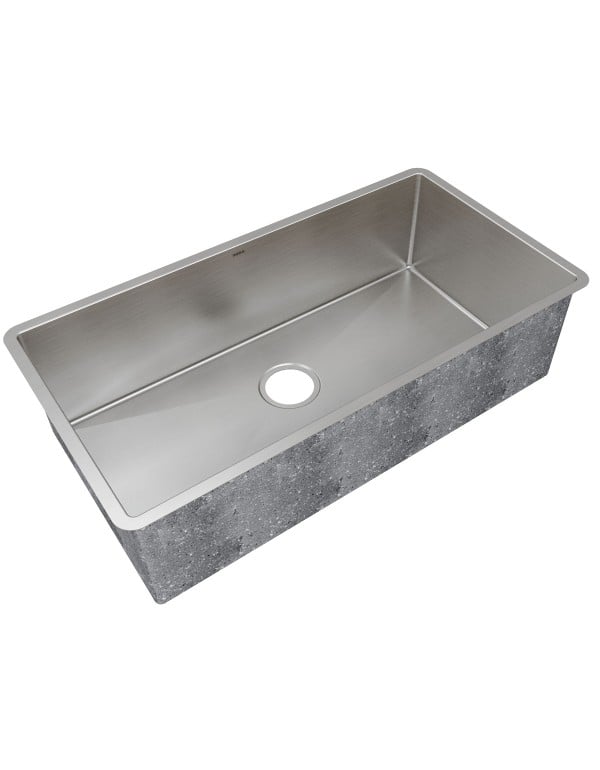 Cuba de Cozinha Gourmet Retangular Grandes Dimensoes Cantos Raio R10 Acabamento Aco Inox Escovado Acetinado Linha Retta Mekal Oitenta por Quarenta Centimetros 90987800016