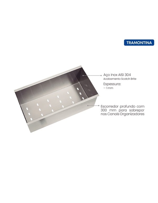 Escorredor Profundo 30x15 cm Tramontina Aço Inox para Canal Organizador 94534/011Tramontina