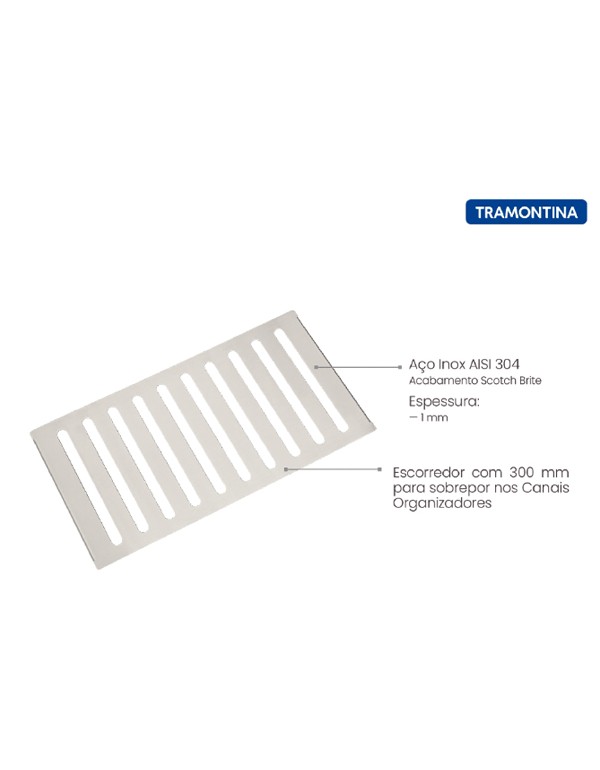 Escorredor 30x15 cm Tramontina Aço Inox para Canal Organizador 94534/013Tramontina
