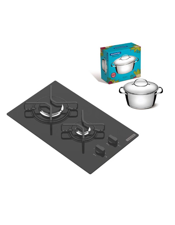 Cooktop Vidro Tramontina Gas Glass Domino 2 bocas 2GGTRI30