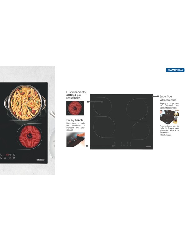 Cooktop Eletrico Tramontina New Square Vitrocerâmico C/ 4 Areas Aquecimento 94747/022Tramontina