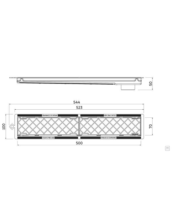 Ralo Oculto Retangular Tramontina Slim Hide em PVC 7x50 cm 94535205