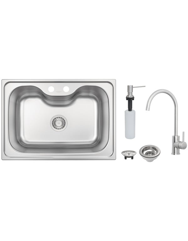 Kit Cuba Gourmet de Embutir Morgana 60 FX Acabamento Aço Inox Acetinado com Misturador Monocomando Dosador de Sabão e Válvula Tramontina 93806492