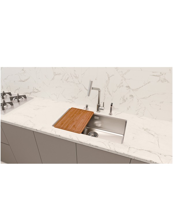 Cuba de Embutir Tramontina Design Collection Quadrum Undermount em Aço Inox com Dosador de Sabão e Tábua 94000162