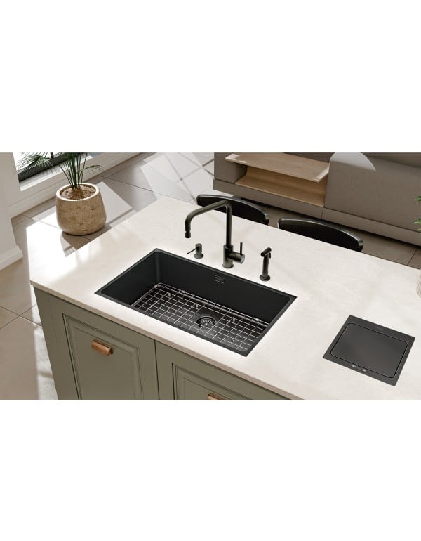 Cuba de Cozinha Gourmet 70x40cm em Aço Inox com Revestimento PVD Acabamento Intense Black Preto Fosco Linha Quadrum Tramontina 94000513