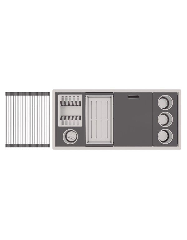 Cuba de Cozinha Gourmet Workstation 90x40cm em Aco Inox AISI 304 Acabamento Acetinado com Kit de Acessorios Escorredores e Tabuas Linha Quadrum Tramontina 94001903