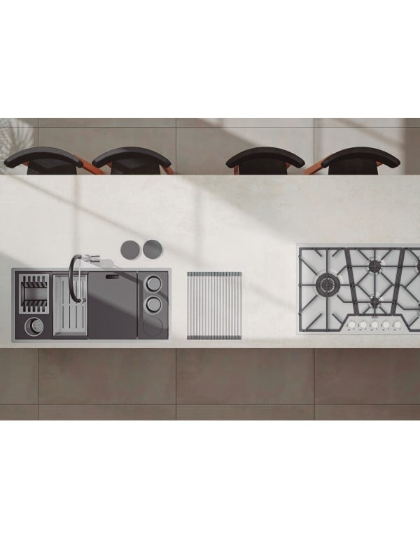 Cuba de Cozinha Gourmet Workstation 90x40cm em Aco Inox AISI 304 Acabamento Acetinado com Kit de Acessorios Escorredores e Tabuas Linha Quadrum Tramontina 94001903