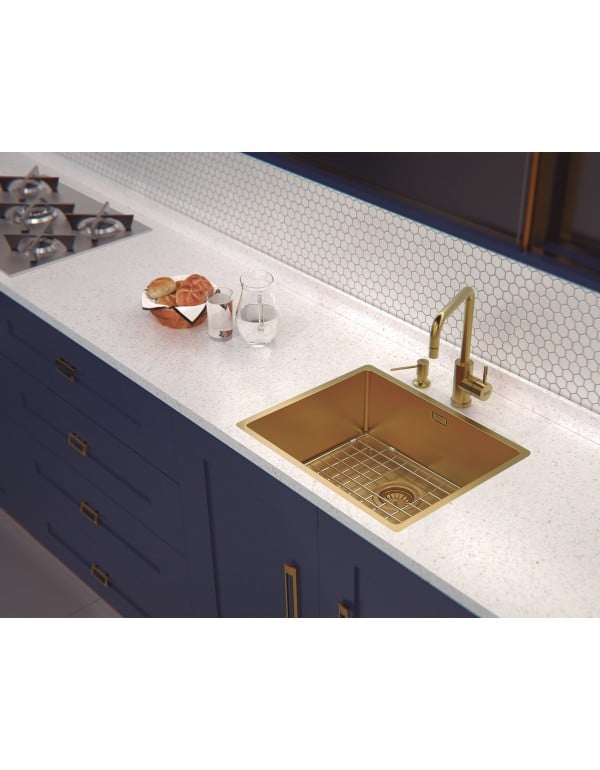 Cuba de Cozinha Gourmet 50x40cm em Aco Inox com Revestimento PVD Acabamento Light Gold Dourado Escovado Linha Quadrum Tramontina 94007313