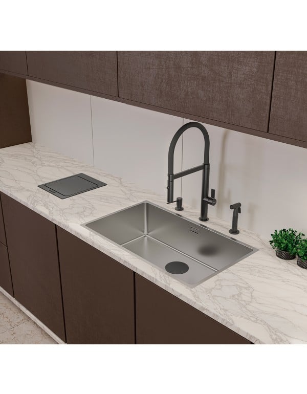 Ducha Manual de Bancada para Pia de Cozinha em Aco Inox AISI 304 Acabamento Black Matte Preto Fosco com Flexivel de 1.5 Metros Tramontina 94516001